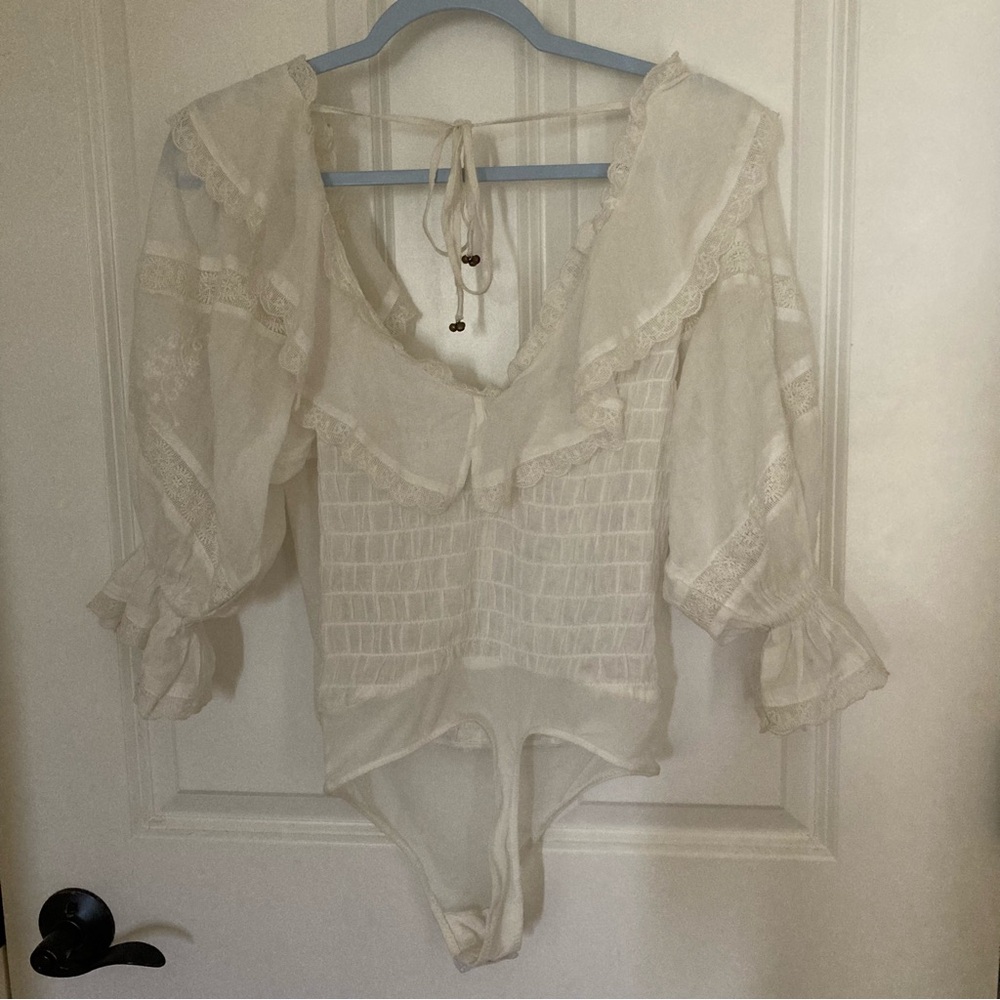 NEW Free people intimately white blouse bodysuit lace mesh new without tag sz XS - Picture 2 of 6
